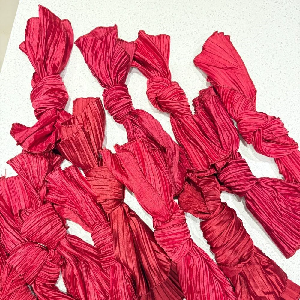 Set of 12 Red Satin Pleated Napkins‎